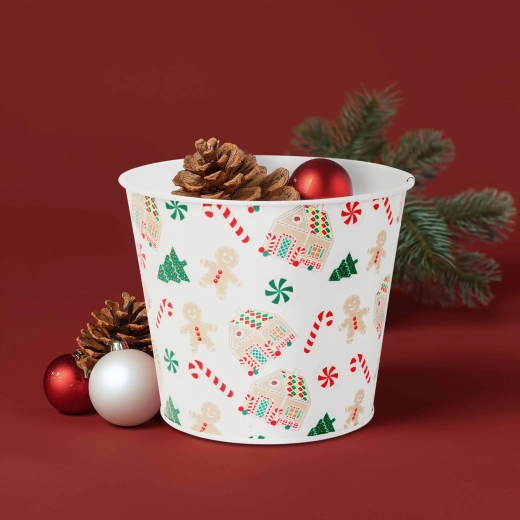 Christmas metal flower pot in the shape of a house