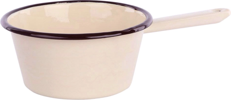 Silesia enamel saucepan 0.6 L, cream, with pouring spout, 14 cm
