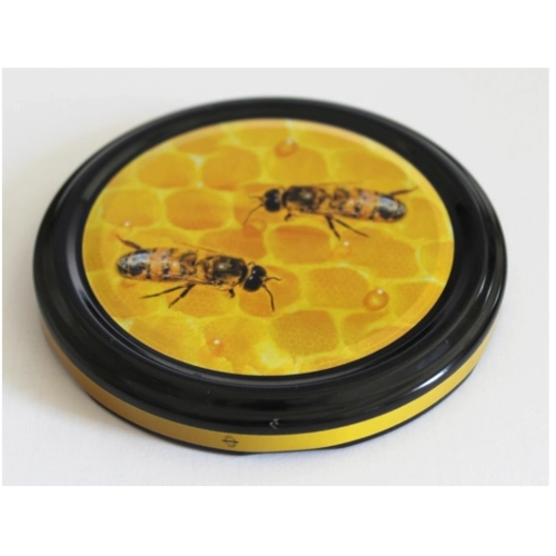 Metal Twist-off Lid 82 mm with a Bee on an Apple Blossom, 6 Lugs