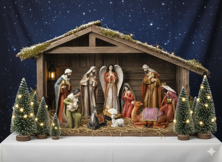 Set of 11 polyresin nativity figurines up to 40.5 cm