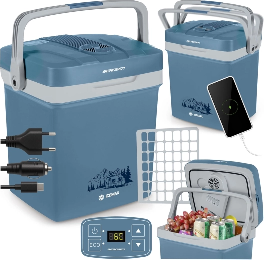 Portable Electric Car Cooler BERDSEN ICEMAX 26 L with ECO Mode – Blue