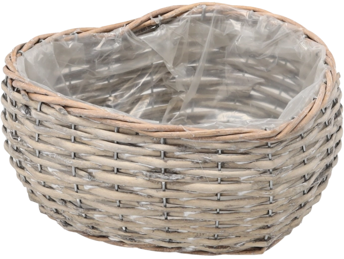 Wicker heart-shaped planter 25 × 25 × 12 cm, grey