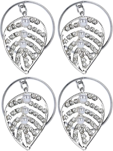 Napkin rings with decorated leaves, set of 4, silver