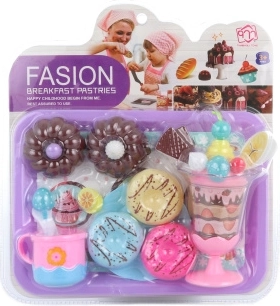 Plastic pastry shop play set with sweets and tableware