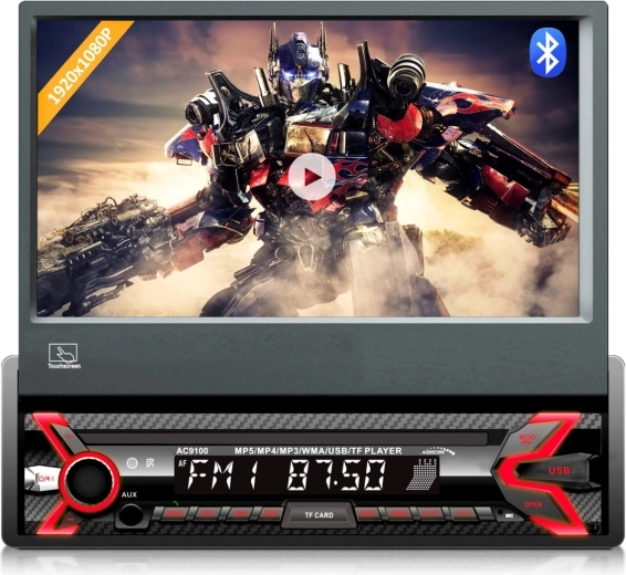 Audiocore AC9100 car stereo with retractable 7" touchscreen display, Bluetooth and USB