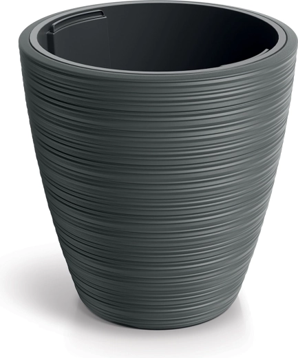Vena round planter with inner insert, dark gray, 19.8 cm