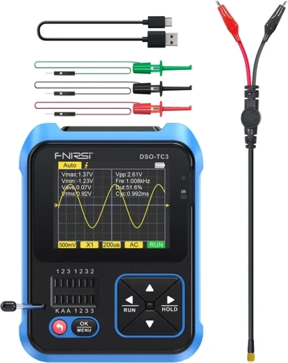 Fnirsi DSO-TC3 handheld digital oscilloscope 3-in-1 with component tester and signal generator