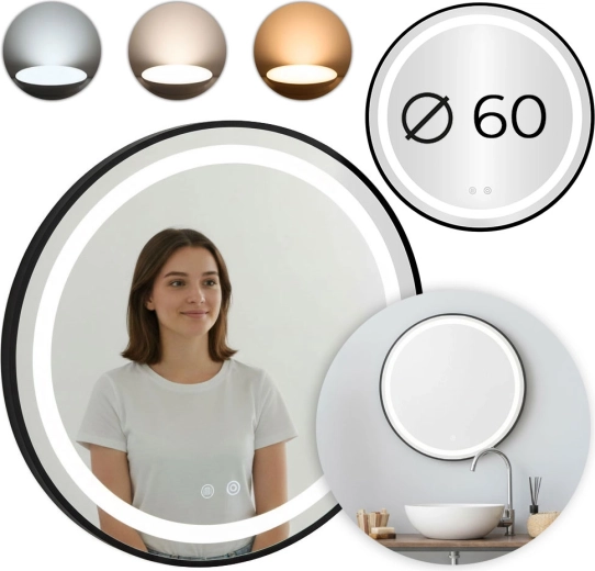 Round 60 cm LED bathroom mirror with touch control and dimming MODERNHOME