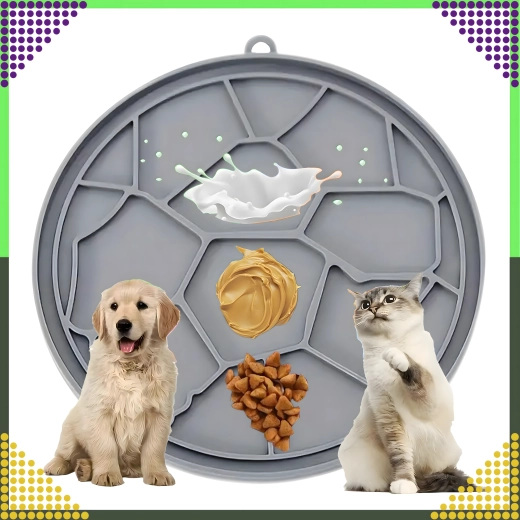 Gray silicone lick mat for dogs and cats