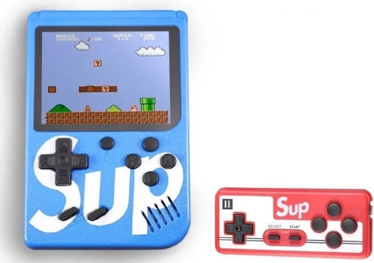Мини преносима игрова конзола SUP с 400 игри – синя, за двама играчи