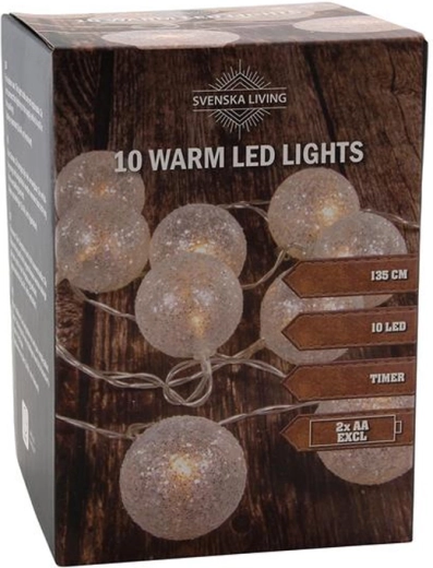 Light chain with timer, 10 LED, warm white, 135 cm, glitter decoration