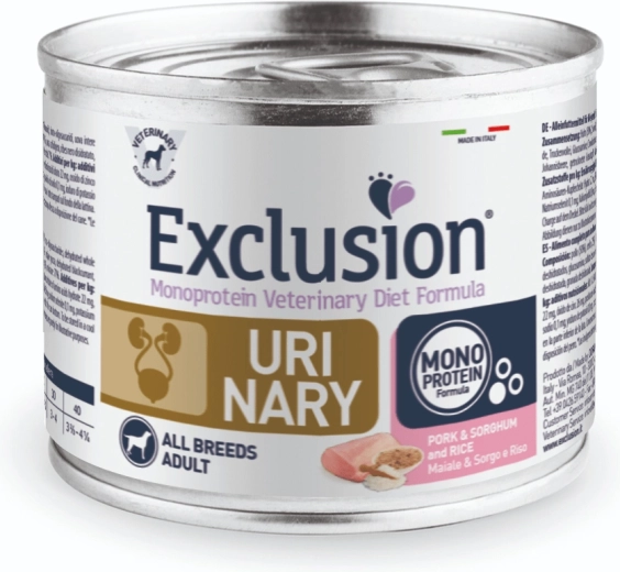 Exclusion UM20 Urinary canned food for dogs 200 g, pork with sorghum and rice