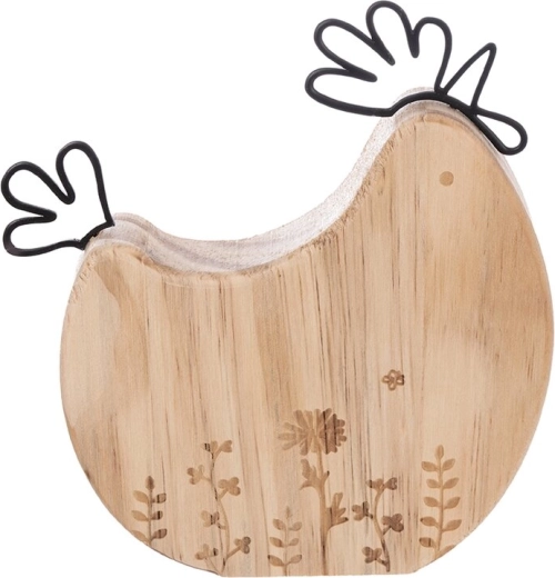 Hen Decoration Made of Wood and Metal with Floral Detail, Brown