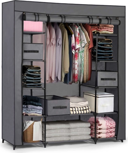 Massido Textile Wardrobe with Drawers – Graphite