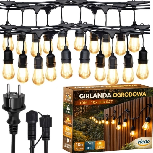 Outdoor string lights 10 m with 10 LED bulbs E27, warm white, IP44
