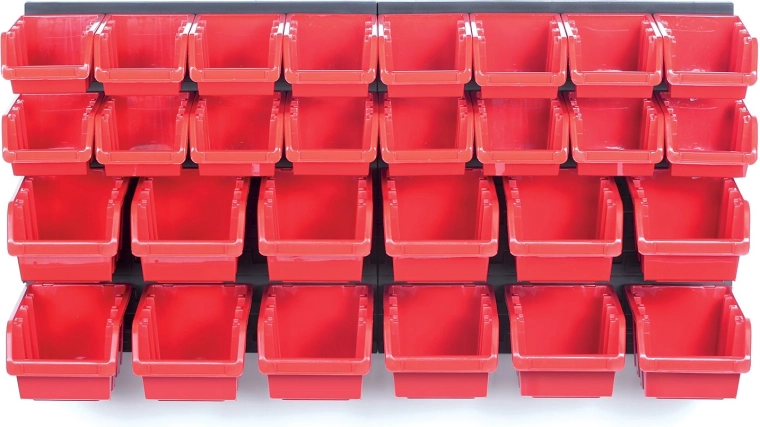 Hanging tool panel with 28 boxes ORDERLINE, 800 × 165 × 400 mm