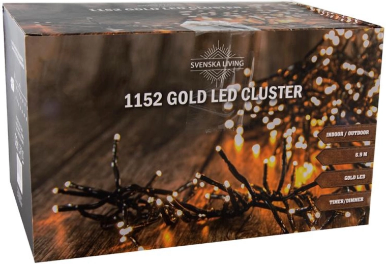 Коледен светлинен гирлянд 1152 LED клъстър 6,9 м, топло златист