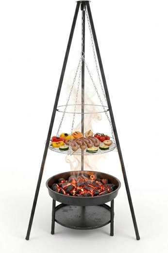Large hanging garden fire pit tripod grill 2-in-1