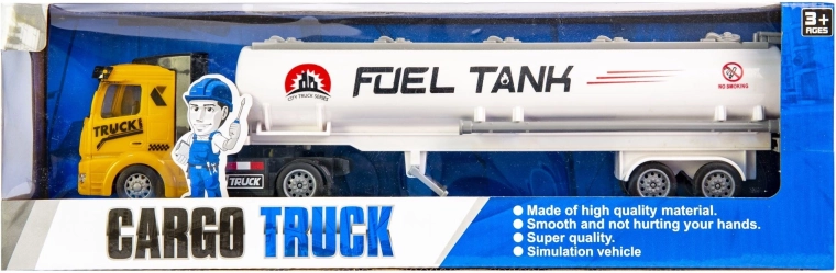 Tanker truck with pull-back inertia drive and yellow cab