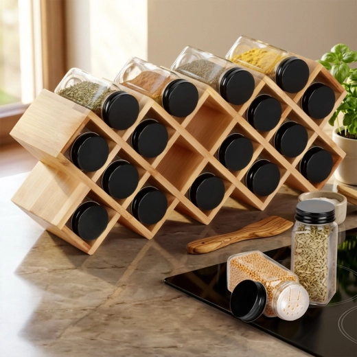 Clear bamboo rack for keeping your countertop tidy