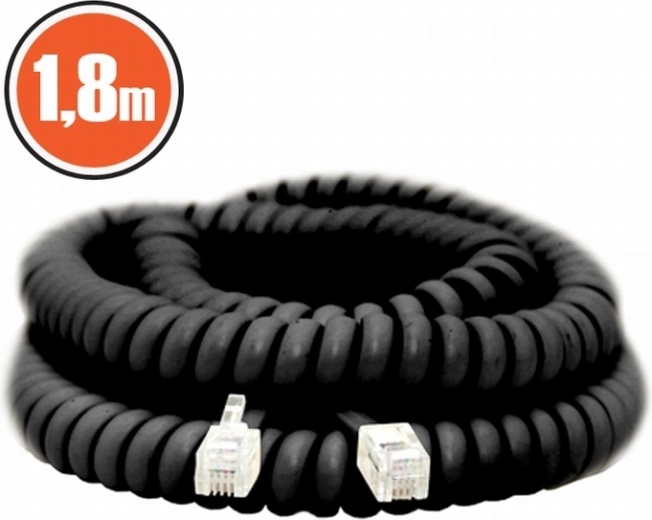 Spiral telephone cable 4P4C, 1.8 m, black