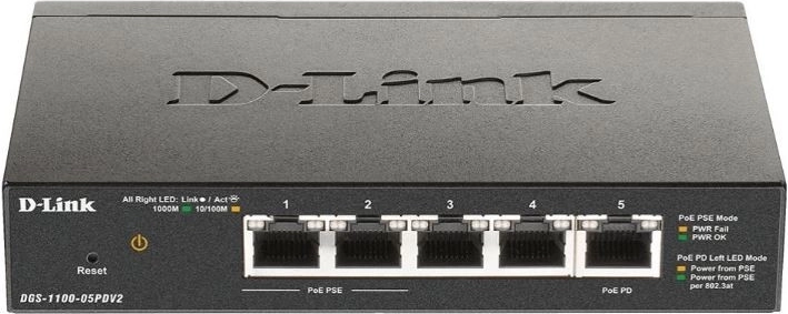 D-Link DGS‑1100‑05PD V2 интелигентен 5-портов гигабитов суич (2x PoE)