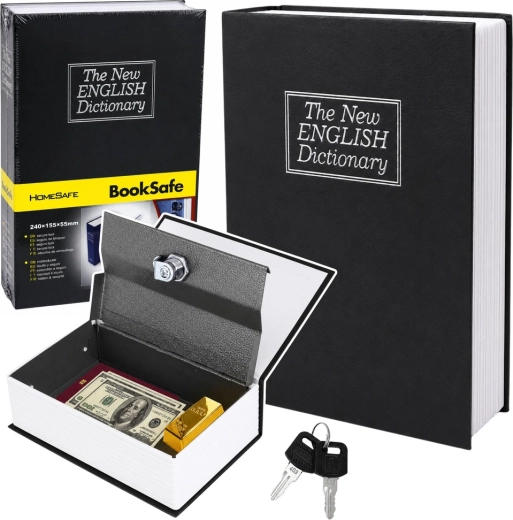 Book-shaped safe with key, black 24.5 × 16 × 6 cm - 1 piece