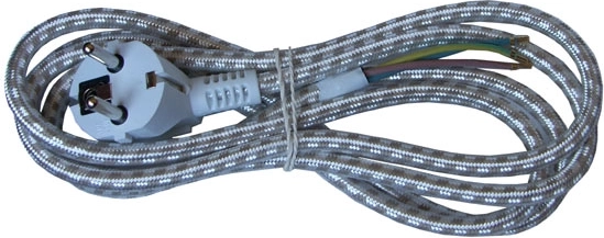 Solight текстилен захранващ кабел 3 м, 3×0,75 mm², оплетен, с ъглов щепсел