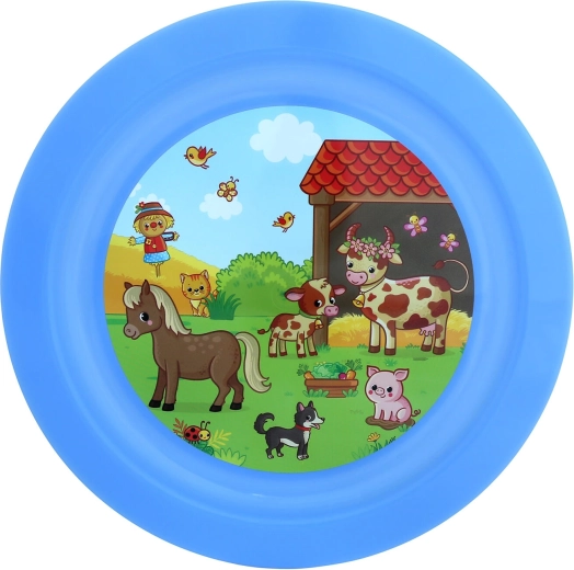Kids' Shallow Plate FARM 21 cm, plastic, color mix