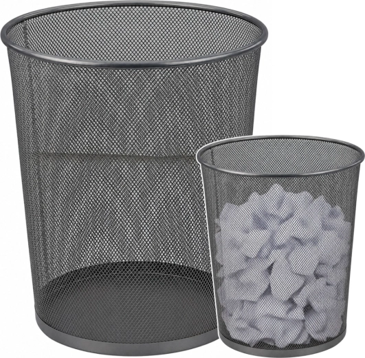 Office metal mesh wastebasket, round, silver 19 l