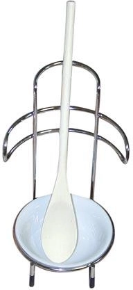 Spoon rest with spoon, chrome, 13 × 15 × 27 cm