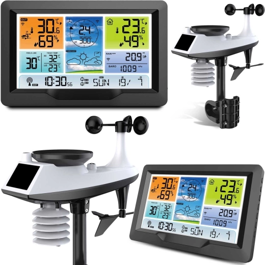 Wireless weather station with color LCD and outdoor multi-sensor, graphite