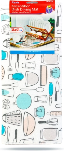 Microfiber Dish Drying Mat with Kitchen Utensil Design