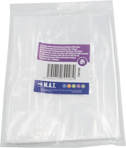 Resealable LDPE bags 25 × 35 cm, transparent, 25 pcs