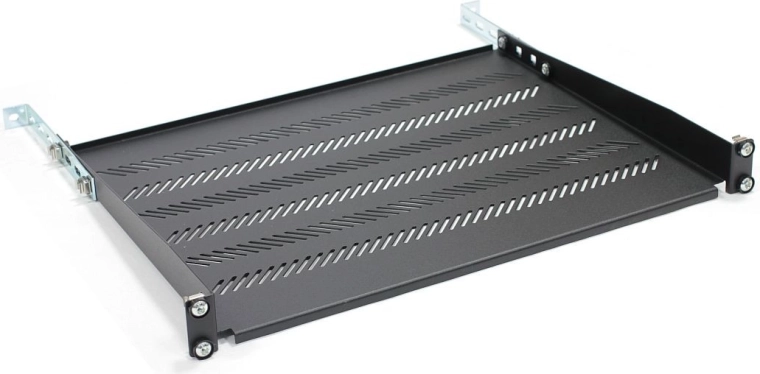 Adjustable perforated shelf for 19" rack 1U, 483 × 350 mm, black