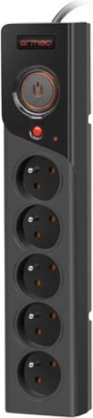 ARMAC Z5 surge-protected power strip, 5 outlets, 5 m cable, 10 A, black