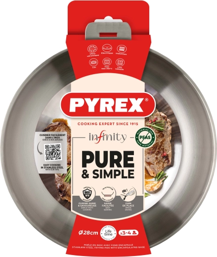 Тиган Infinity 28 см Pyrex от неръждаема стомана с подвижна дръжка