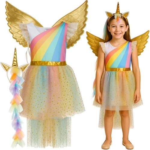 KRUZZEL Kids Unicorn Costume – 3-piece (dress, wings, headband)