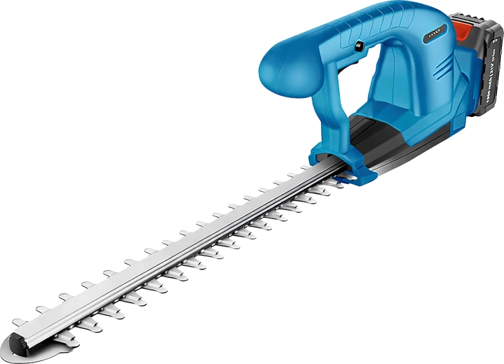 Cordless hedge trimmer with powerful performance, set with 2× batteries