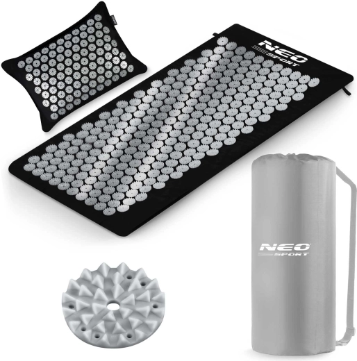 Neo-Sport acupressure spike mat with pillow, black-silver