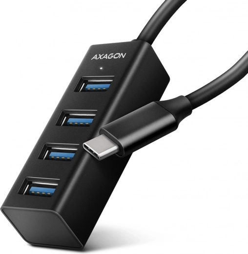 Axagon HUE-M1C мини метален USB-C хъб 4× USB-A (USB 3.2 Gen 1), кабел 20 см