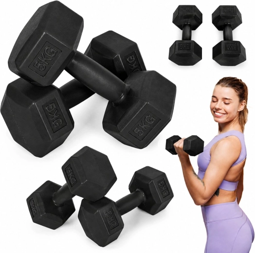 Шестоъгълни дъмбели MOVEPRO 2×5 kg (комплект 10 kg) черни