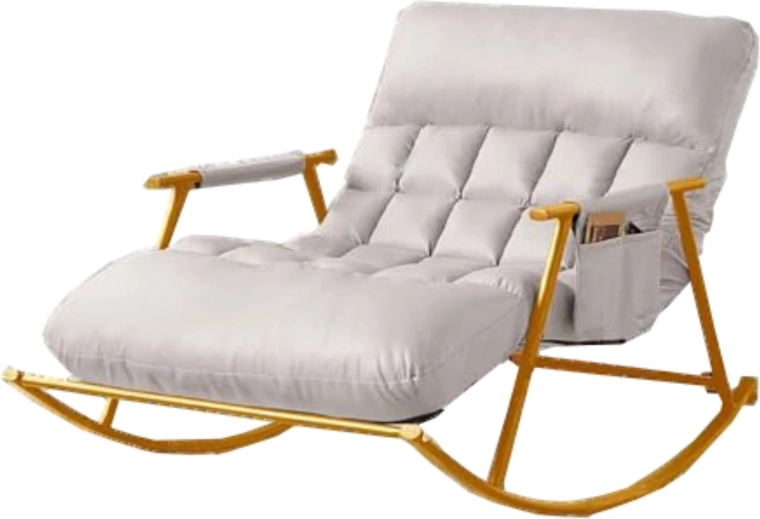 Double rocking chair with gold metal base – white