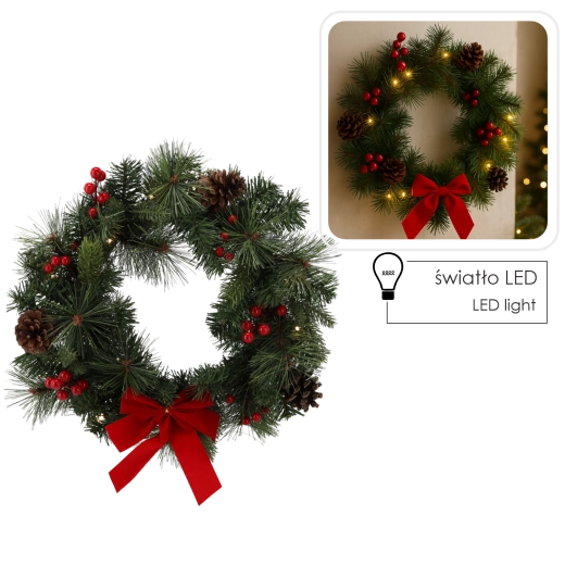 Christmas wreath with LED lighting 40 cm – red
