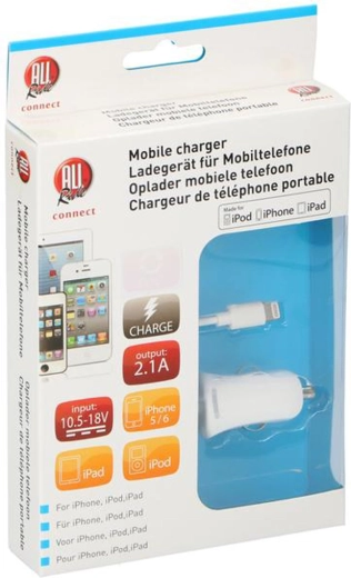 Автомобилно зарядно за iPhone, iPad и iPod – бяло