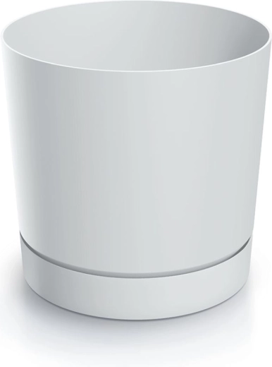 Plastic flower pot with saucer 33.8 cm white matte