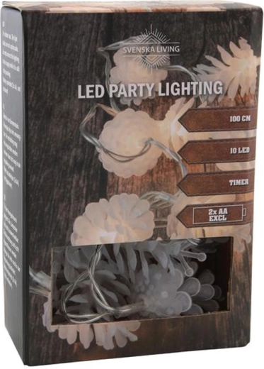 Light string with timer 10 LED pine cones 100 cm