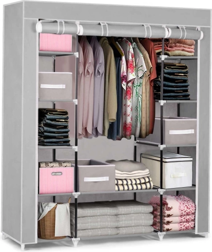 Textile wardrobe with drawers Massido – gray
