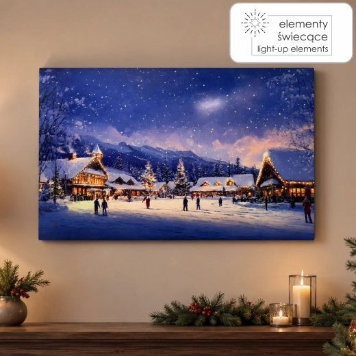 LED картина на платно – зимно градче 60 × 40 × 3,2 см