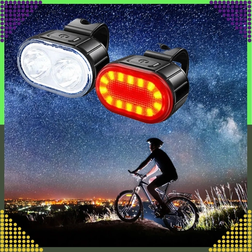 Комплект LED светлини за велосипед предна и задна, USB презареждаеми, водоустойчиви, 2 бр.